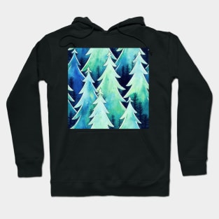 Watercolor Blue and White Christmas Trees Hoodie